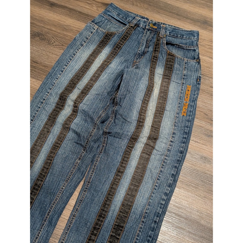 North Peak Baggy Wide Leg Jeans Blue Striped Skater Y2K Mens W32 L30